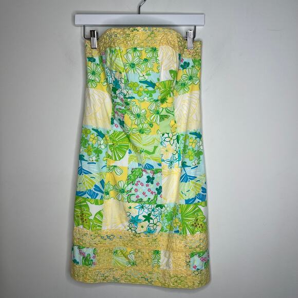Lilly Pulitzer Green Bowen Gator Patchwork Strapless Mini Dress Size 2 - Picture 7 of 9